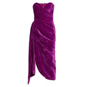 NEW RASARIO draped velvet midi dress in purple